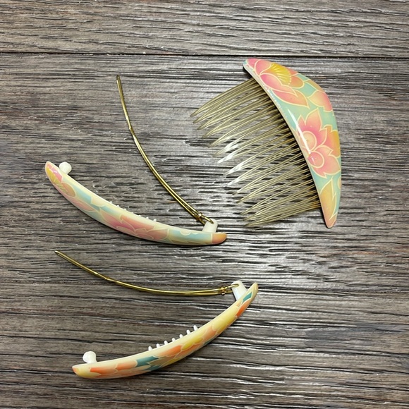Vintage HAIRCRAFT Comb and Barrettes - Hair Clips NWT Hawaiian Print Design - Picture 16 of 16